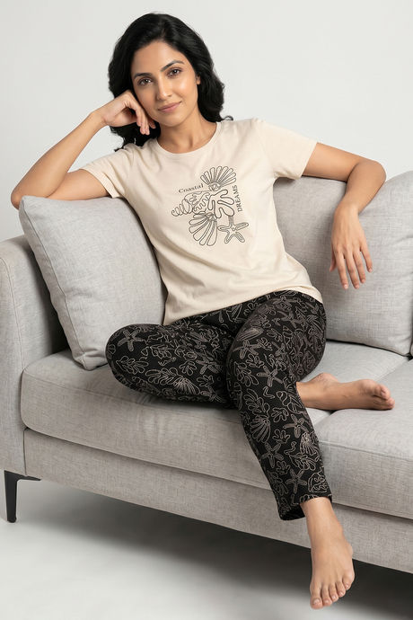 Zivame Knit Cotton Pyjama Set - Black Beauty — image 5